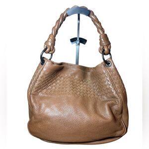 BOTTEGA VENETA Tan Brown Cervo Leather Intreciatto Hobo Shoulder Bag Auth
